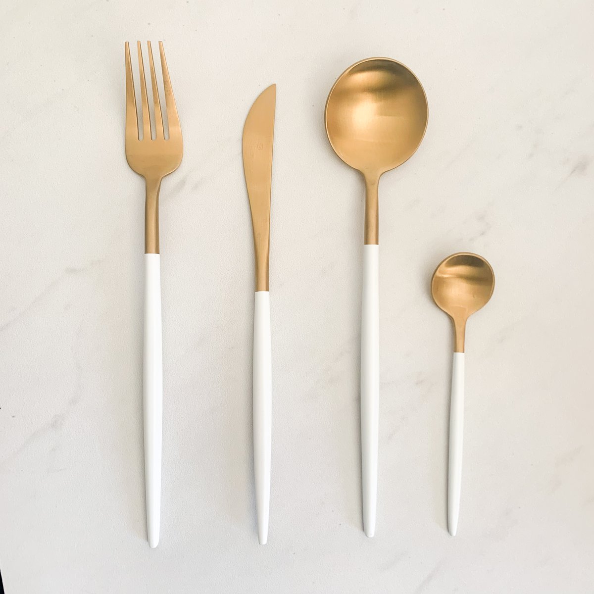 Art Deco Moon Cutlery White & Gold